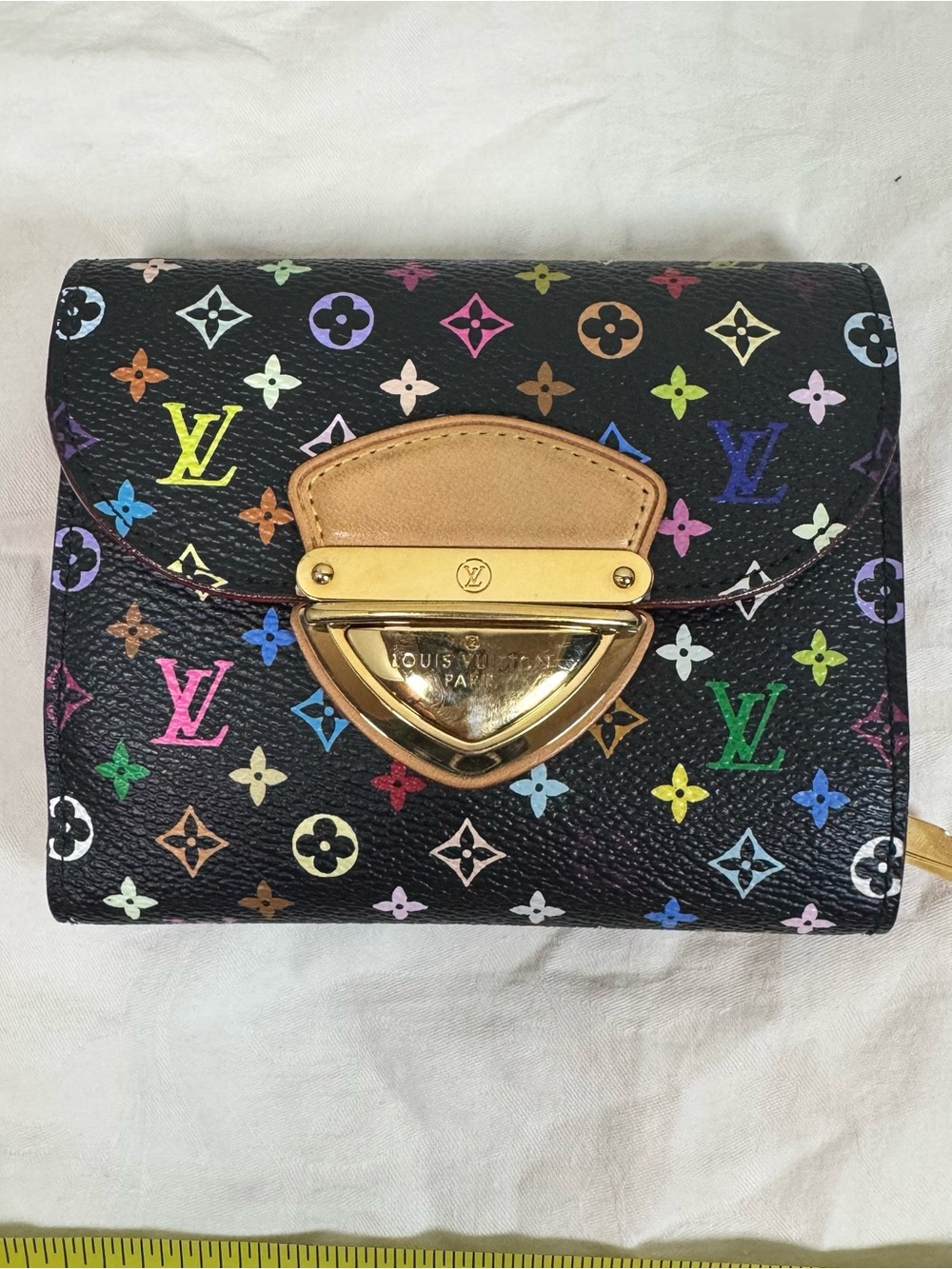 Louis Vuitton Black Multicolor Monogram Compact Wallet with Gold Hardware